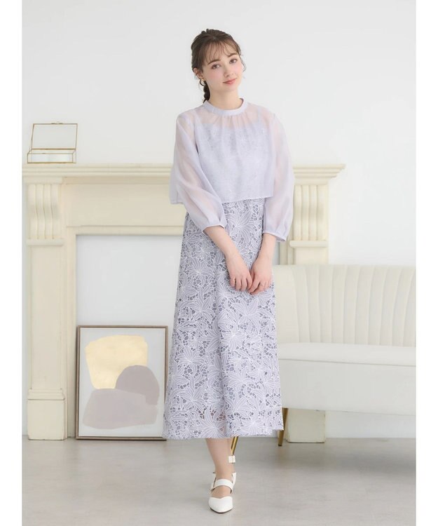 earth music&ecology ＳＥＴ２点　シアーブラウス＋レースキャミワンピース Lavender