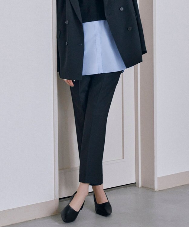 ICB L 【洗える】ウール2WAYストレッチ ドロストパンツ ブラック系