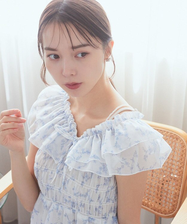 earth music&ecology ダブルフリルノースリブラウス Off White