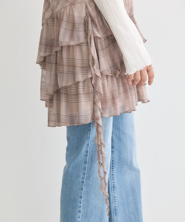 earth music&ecology フロントリボンチェックミニキャミワンピース Check Brown