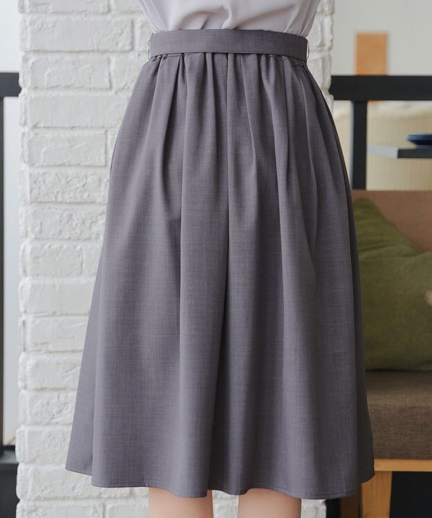 Tiaclasse L ベルト付きフレアスカート チャコールグレー