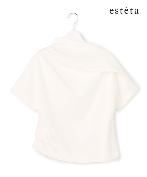 23区 L 【エステータ】トリアセファインジャージー アシンメトリーハイネック カットソー ホワイト系