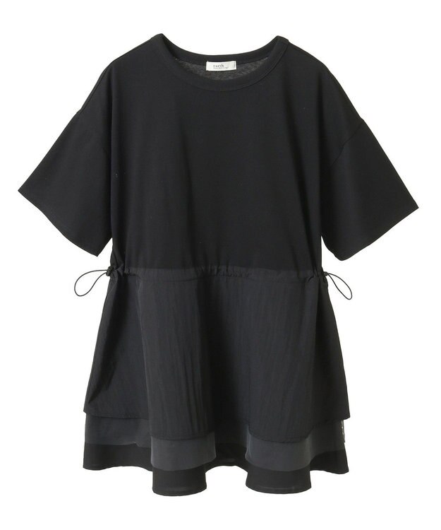 earth music&ecology 【接触冷感/洗濯機可】異素材ドッキングドロストチュニック Black