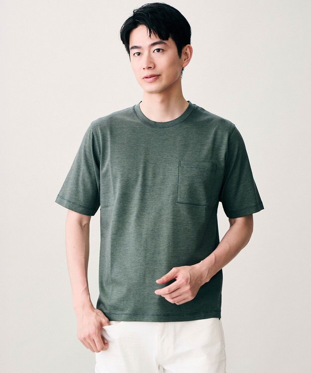 JOSEPH ABBOUD 【キングサイズ・ジャージー素材・ストレッチ】コンパクトコットンジャージー Tシャツ ダークグリーン系2