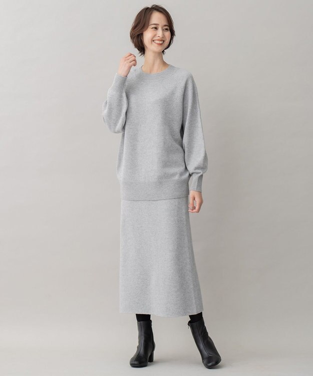 自由区 【洗える】ウールカシミヤブレンド ニットスカート ライトグレー系