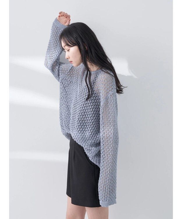 earth music&ecology メッシュ編みニットプルオーバー Grayish Blue
