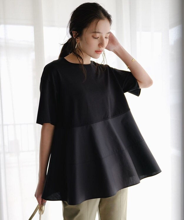UNFILO 【VERY掲載】BEAUTY FORM-T コンビティアード Ｔシャツ ブラック