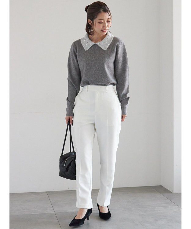 Te chichi ラメフェザーデコラカラーニット グレー