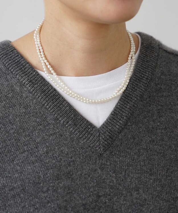 monshiro 【2WAY/ヴィンテージパール】ラインバーグラスパールロング ネックレス ホワイト×ゴールド