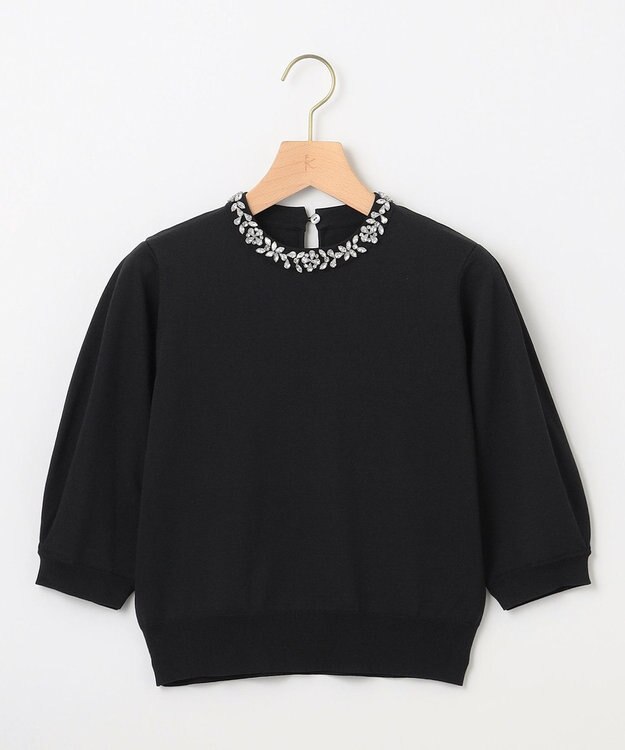 組曲 S 【WEB限定】ビジューパフスリーブ ニット ブラック系