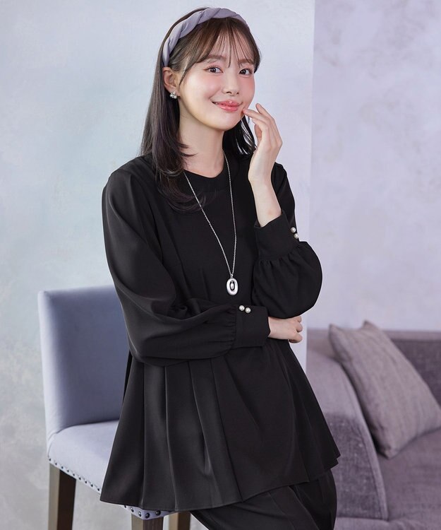 Tiaclasse 【ブラウス&パンツ2点セット】サイドプリーツブラウス×テーパードパンツ セットアップ ブラック