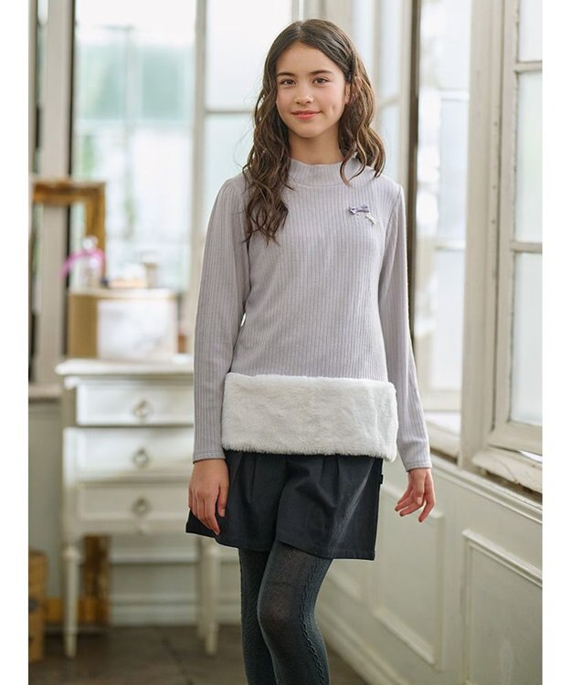 組曲 KIDS 【150-160㎝】ファー トレーナー ライトグレー系