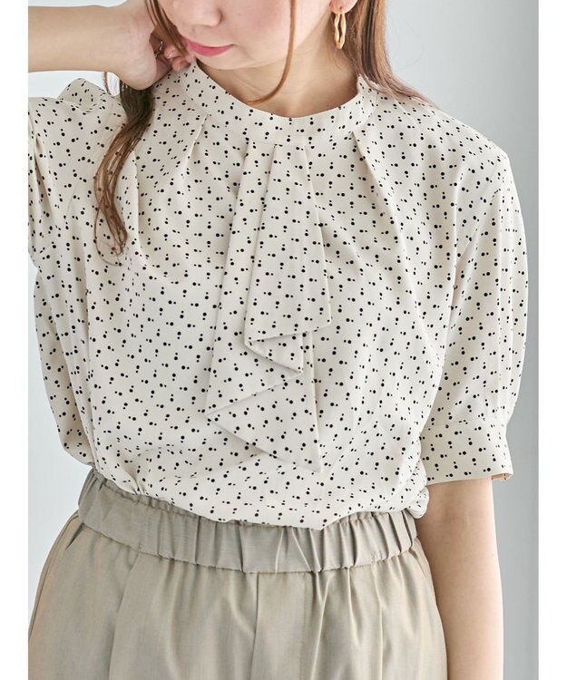 Te chichi パターンアソート5分袖ボウタイブラウス ベージュ