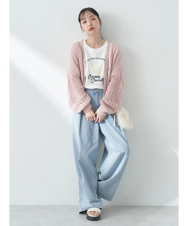 earth music&ecology ファンシーヤーンすかしニットカーディガン Pink