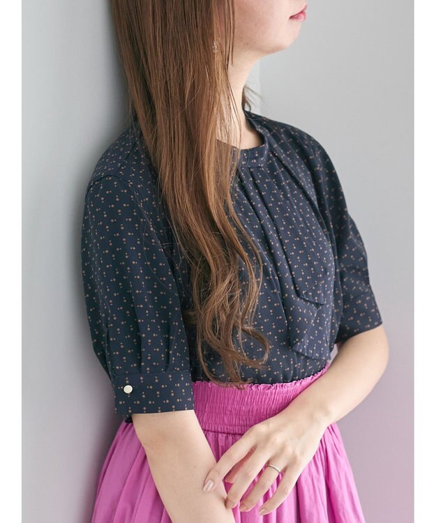 Te chichi パターンアソート5分袖ボウタイブラウス ネイビー
