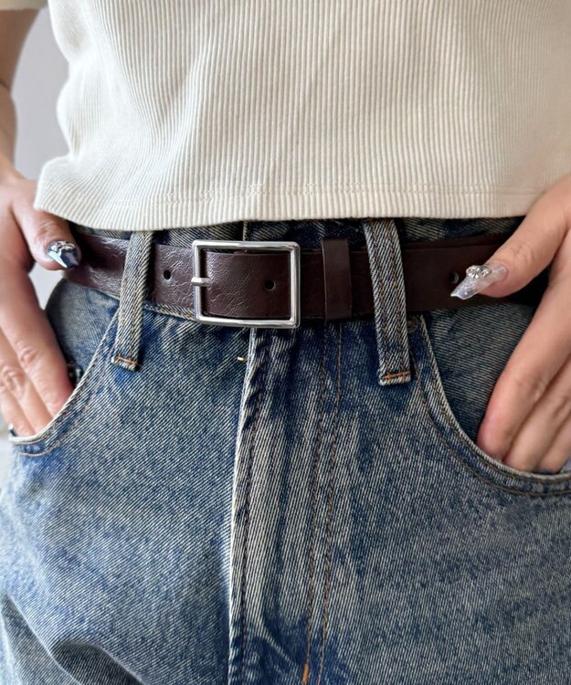 WEGO LスクエアバックルPUベルト ブラウン