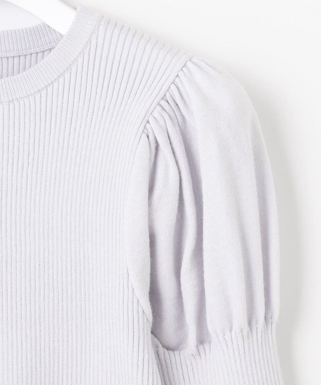 Feroux 【洗える】パフスリーブラメ ニット スカイブルー系