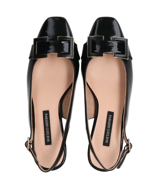 Bridget Birkin 【PARADIS COULEUR】スクエアトウバックルバックバンドパンプス ブラックエナメル