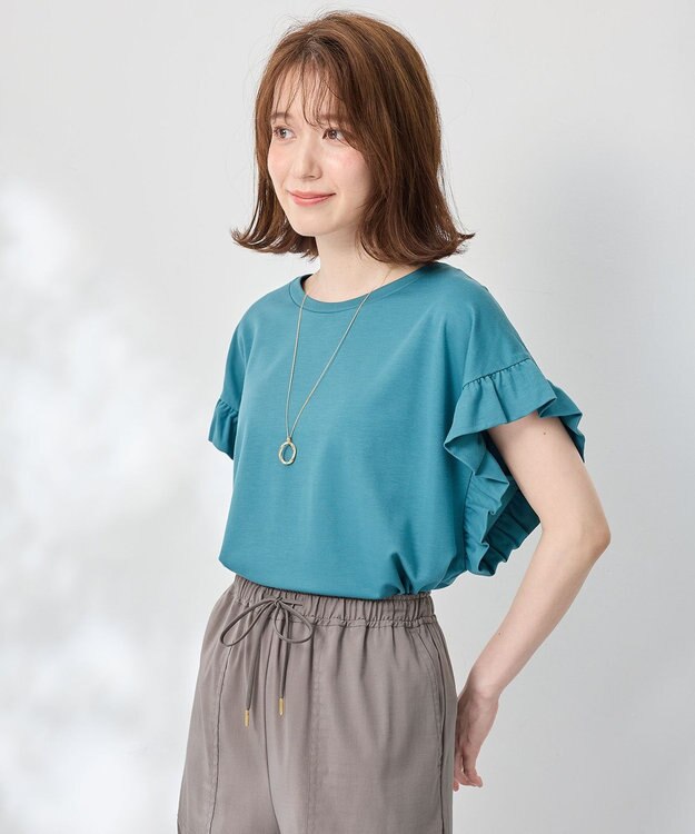 ANY ストレッチピケフリルTシャツ グリーン