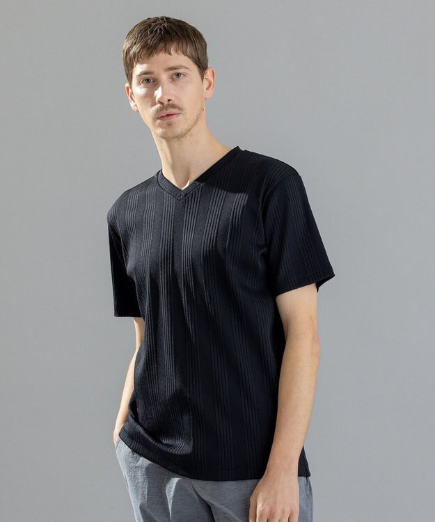 JOSEPH HOMME テックリブジャージー　Vネック半袖カットソー ブラック系