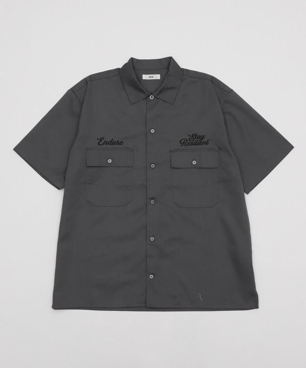 WEGO 【ユニセックス着用ITEM】刺繍ロゴツイルワークシャツ ブラック中濃色