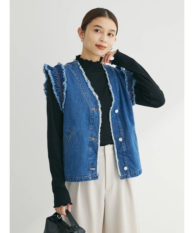 Green Parks ・Ｄｏｕｂｌｅ　Ｆｌａｇｓショルダーフリルデニムベスト Indigo