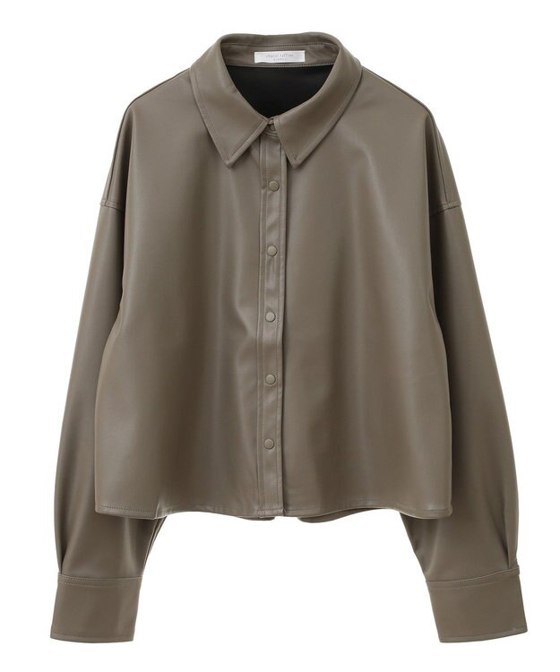 Green Parks ショート丈フェイクレザーシャツ Gray Beige