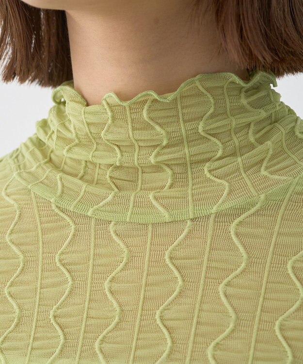 earth music&ecology ハイネックシアーうねうねプルオーバー Light Green