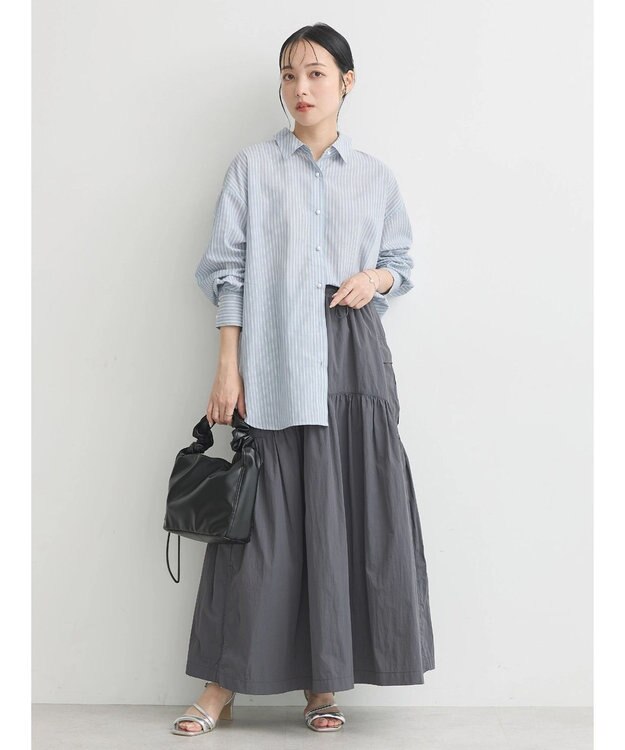 earth music&ecology パールボタンオーバーシャツ Sax