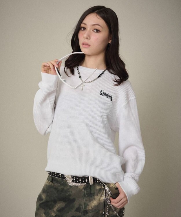 WEGO 【ユニセックス着用ITEM】ワッフルロゴT（長袖） ホワイト