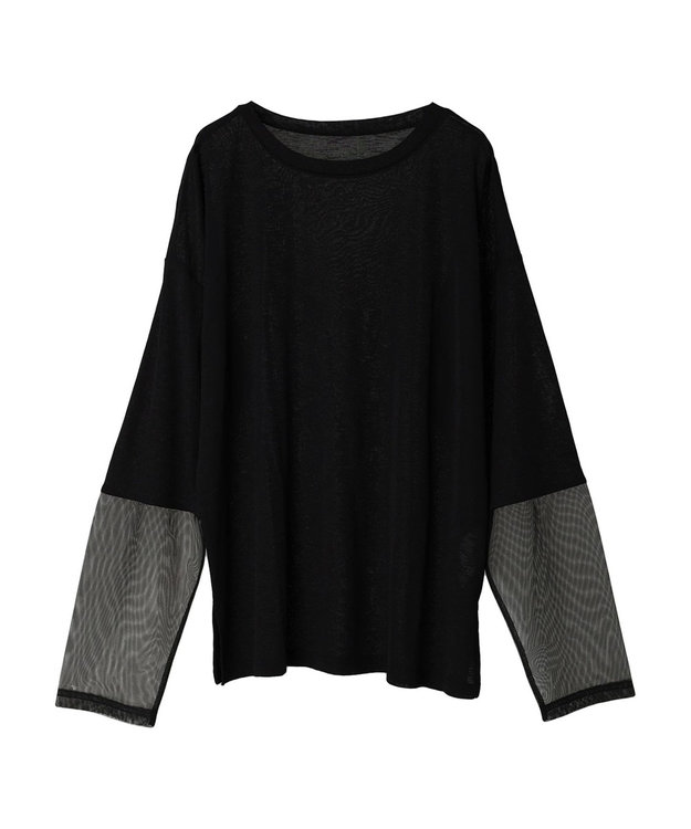 Green Parks 袖チュールドッキングシアープルオーバー Black