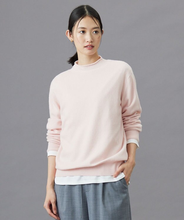 J.PRESS LADIES S 【洗える】CASHMERE BLEND スタンドカラー ニット ピンク系
