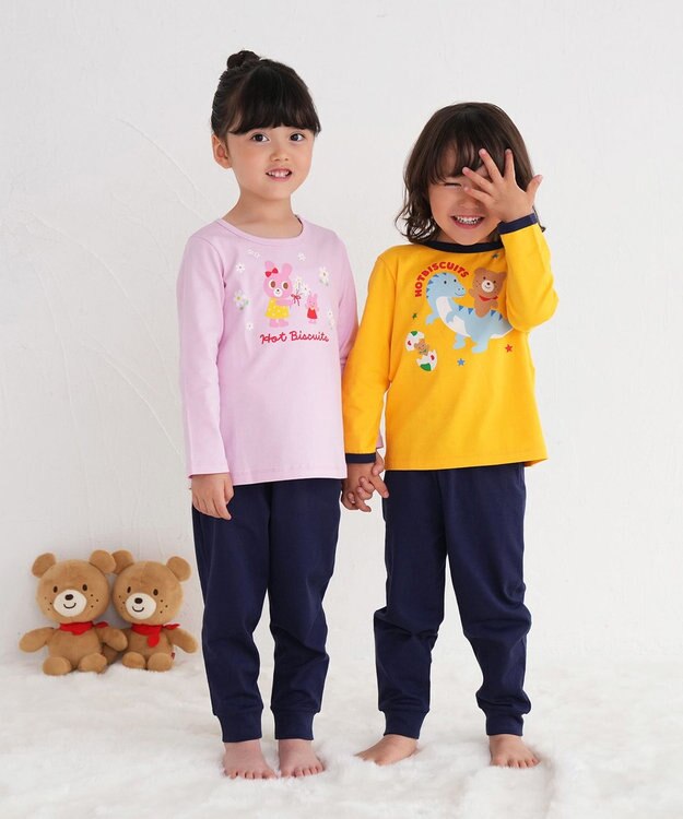 MIKI HOUSE HOT BISCUITS 【80-120cm】 天竺素材 恐竜柄 ルームウェア 黄