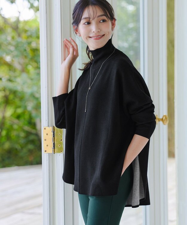 Tiaclasse 【洗える】リバーシブルWフェイスポンチョ風ニット ブラック