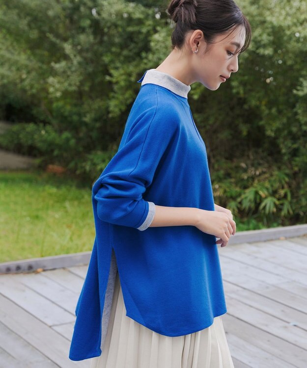 Tiaclasse 【洗える】リバーシブルWフェイスポンチョ風ニット ブルー