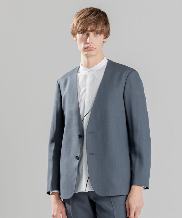 JOSEPH HOMME 【洗えるWOOLセットアップ】ウーステッドバラシャ　ノーカラージャケット ライトグレー系