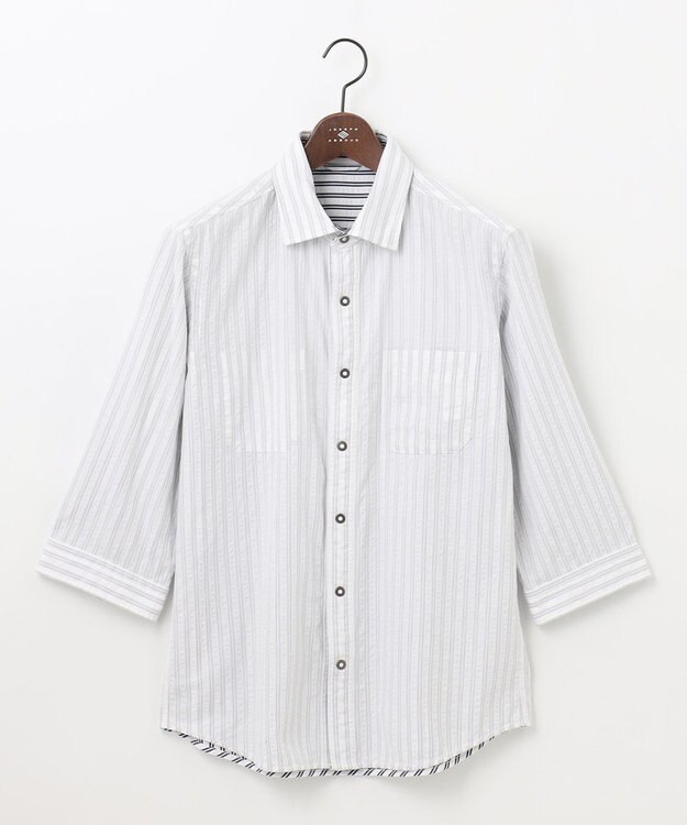 JOSEPH ABBOUD 【キングサイズ・オーガニックコットン/サスティナブル】JOE COTTON プリッセリバー リバーシブル シャツ ホワイト系1