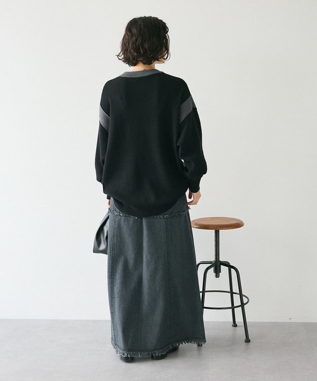 CRAFT STANDARD BOUTIQUE 洗える/とてもち配色ニットプルオーバー/24AW Black