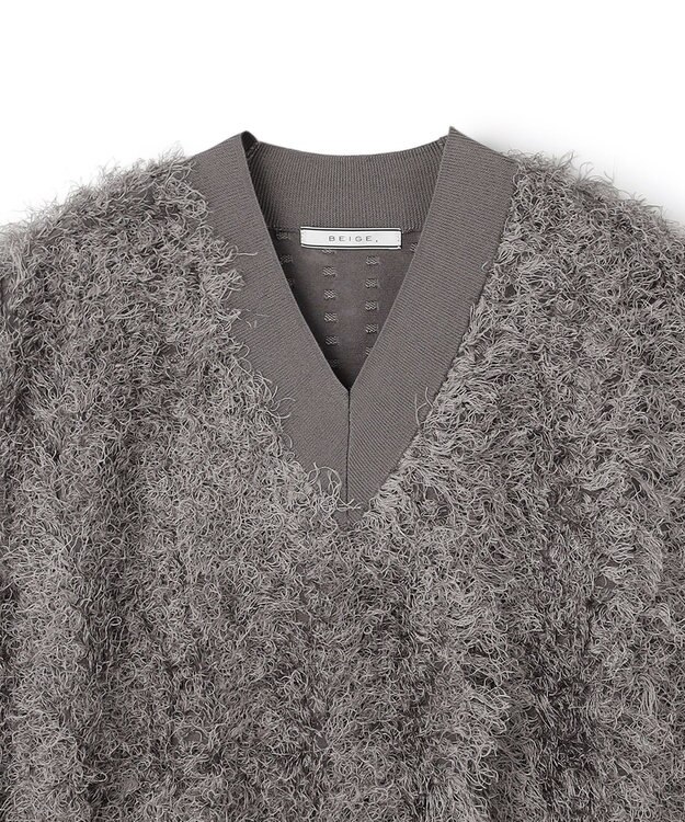 BEIGE， LYCORIS / カットフリンジ Vネックニット Gray