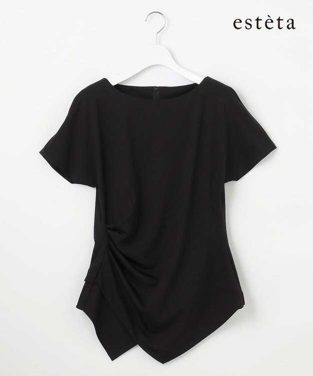 23区 L 【エステータ】トリアセストレッチクロス タック ブラウス ブラック系