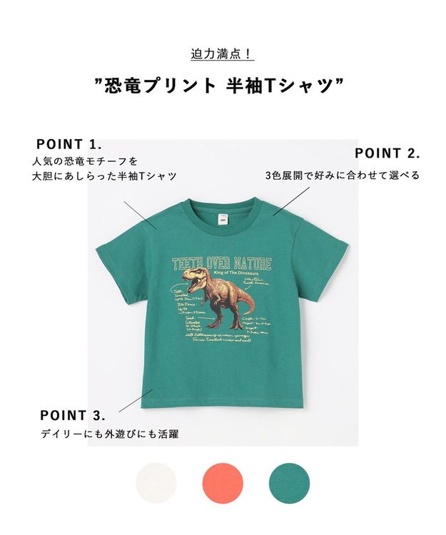 ANY KIDS 【綿100％】恐竜プリント 半袖Tシャツ グリーン