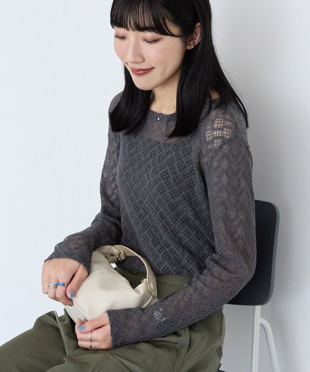 AMERICAN HOLIC レース長袖プルオーバー Charcoal Gray