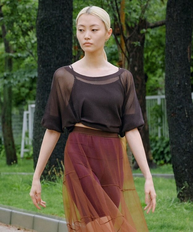 Chacott Chacott BALANCE【ノーソーイングニット】7分袖メッシュニットTシャツ ダークブラウン