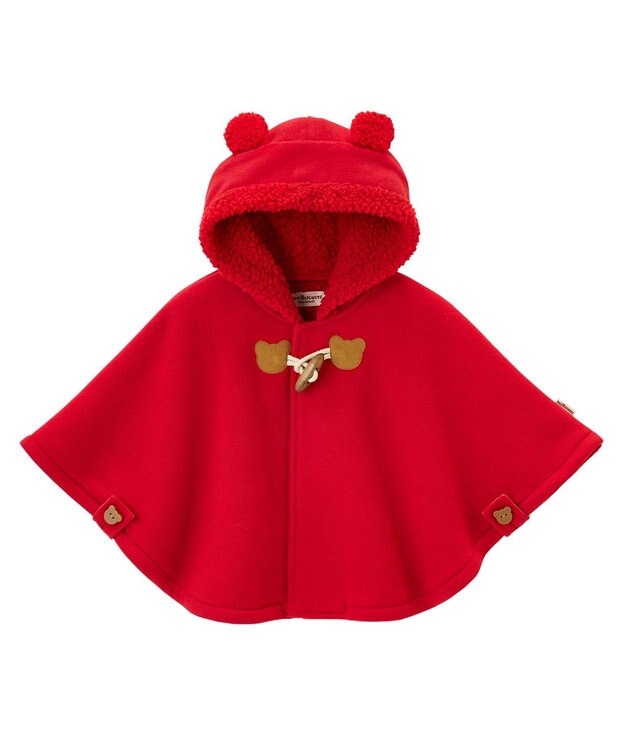 MIKI HOUSE HOT BISCUITS 【70-90cm】 お耳付きボアフリース ダッフルマント 赤