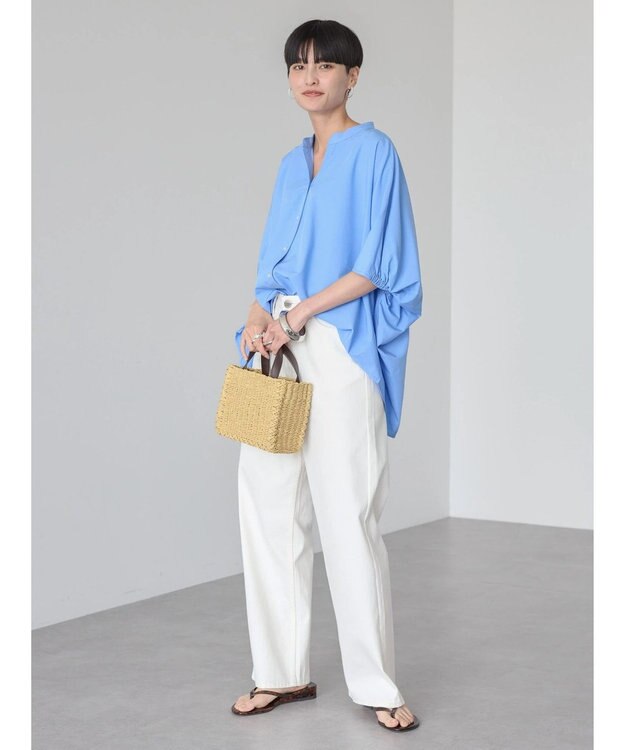 AMERICAN HOLIC 接触冷感＋ＵＶカット　ギャザースリーブブラウス Sax