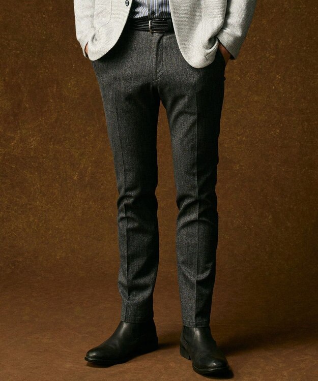 JOSEPH ABBOUD 【キングサイズ・ウエストも伸びる!オーガニックコットン使用】ムリネへリンボンストレッチ パンツ グレー系