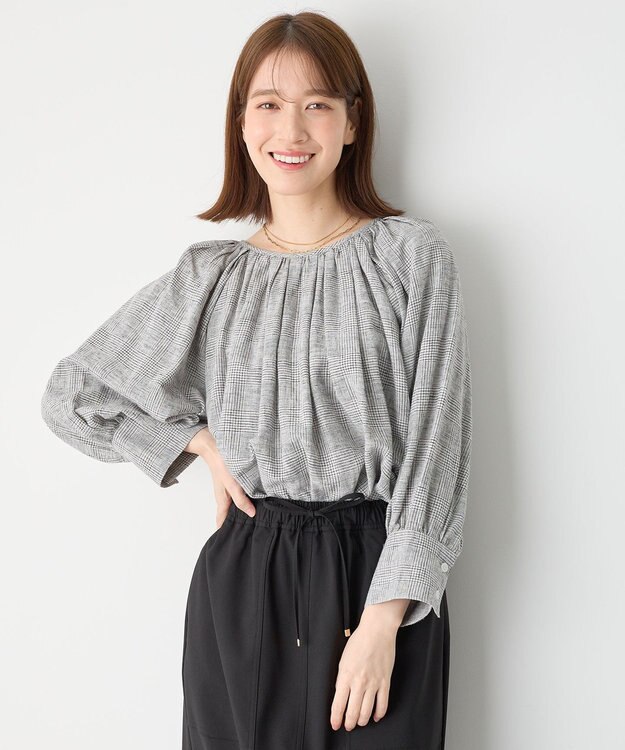 ANY 【手洗い可能】ヨーロピアンリネンギャザーブラウス チェック