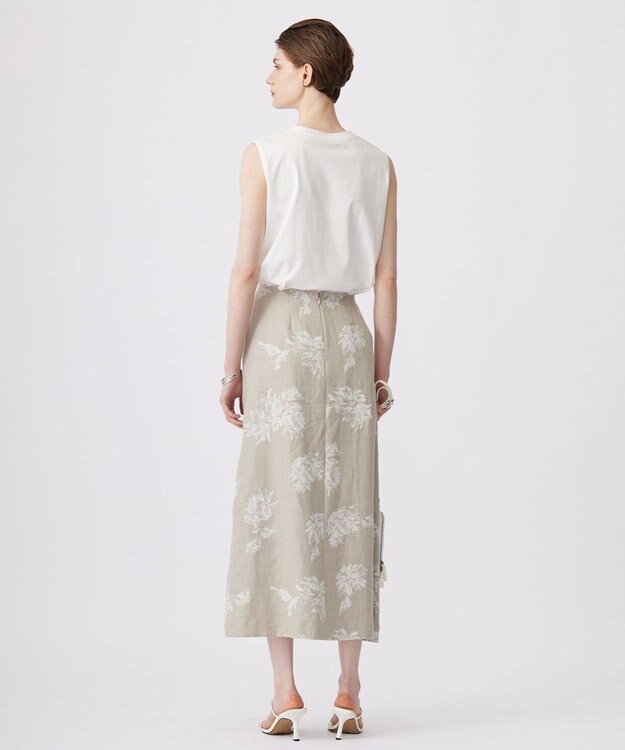 ICB L 【洗える】リネンオックスフラワープリント スカート トープ系