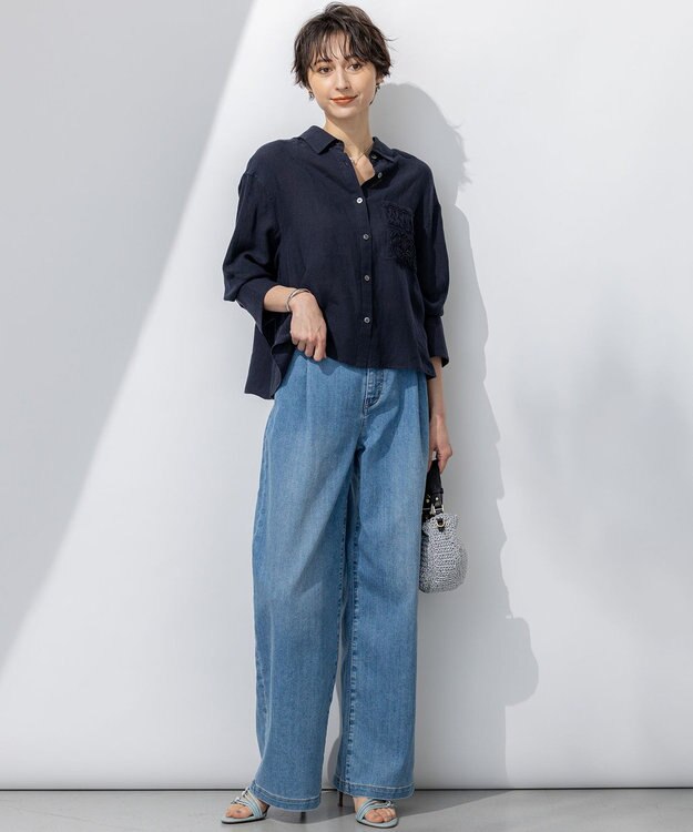 23区 L 【Oggi6月号掲載/接触冷感】23区DENIM サマー タック ワイド パンツ スカイブルー系