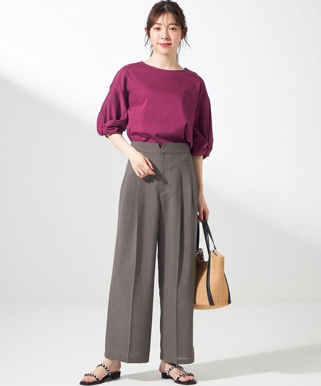 ANY SIS シルケットスムースツイストスリーブ カットソー プラム